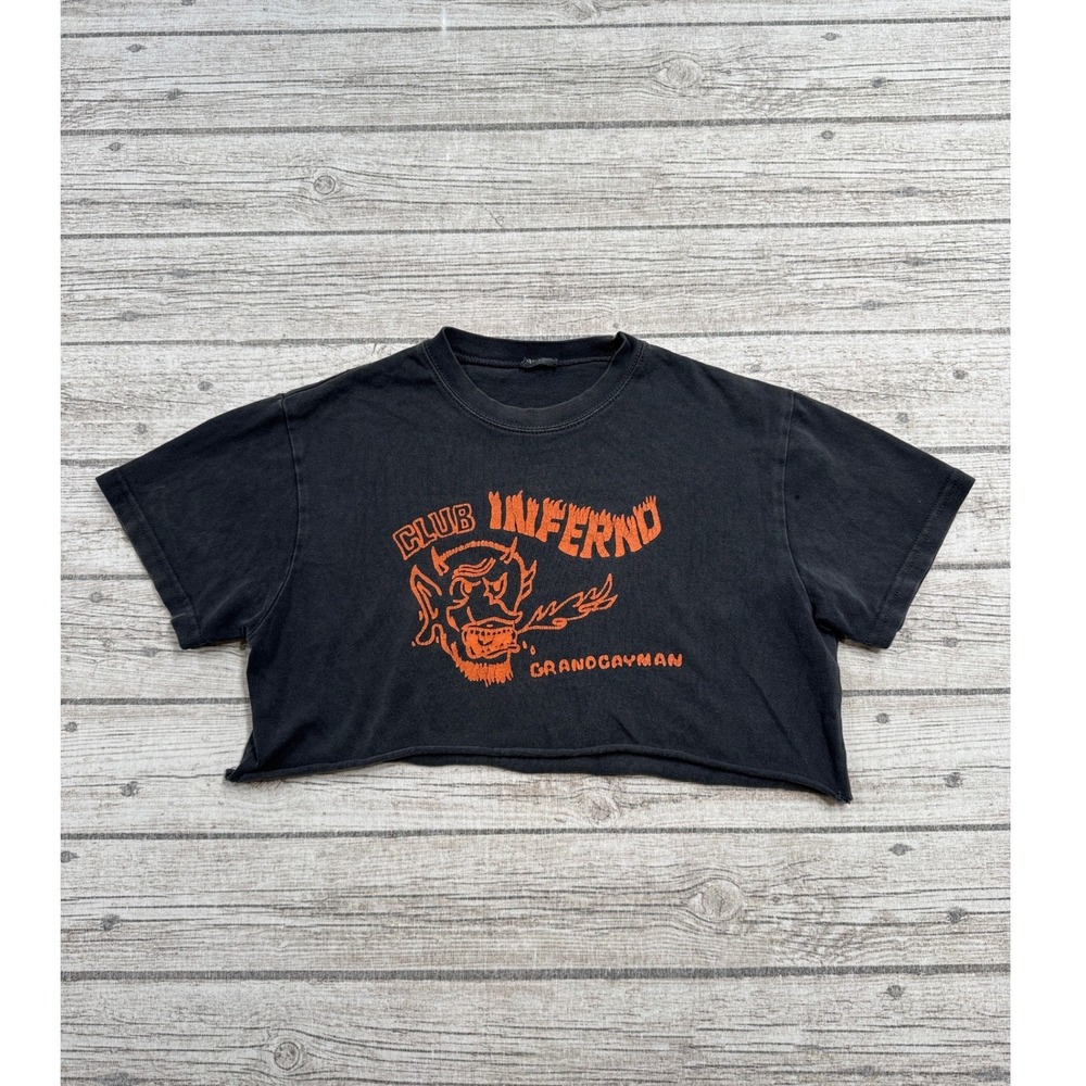Vintage Club Inferno T-Shirt Women's One Size Black Cropped Boxy Fit Summer Y2K